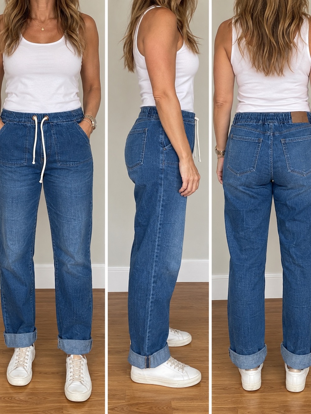 One Teaspoon Midwash Blue Boyfriend Jeans with Drawstring Waist, Size Medium